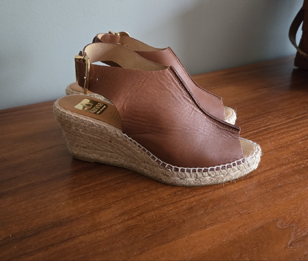 Brown Leather Wedge Sandals